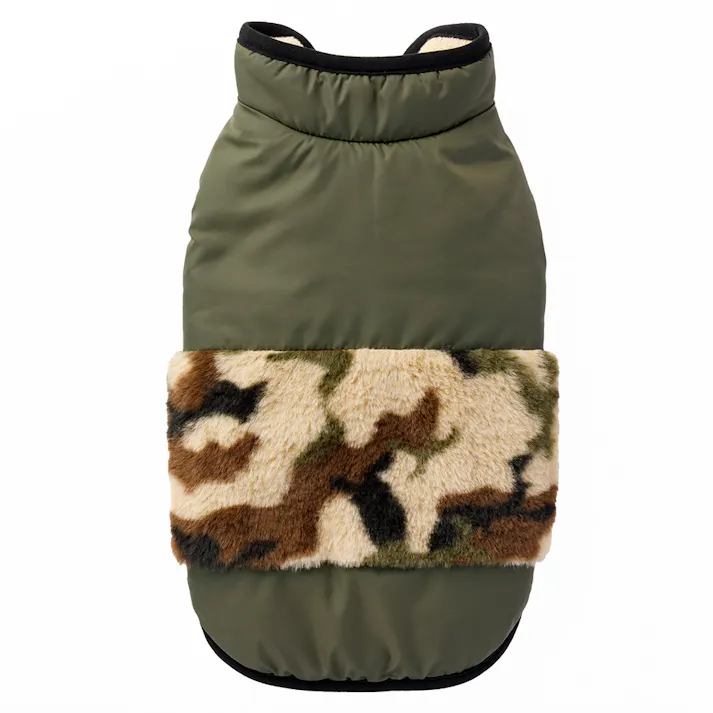 【送料無料】切替ダウン調ウェア カーキ Mサイズ ペット服(犬の服)