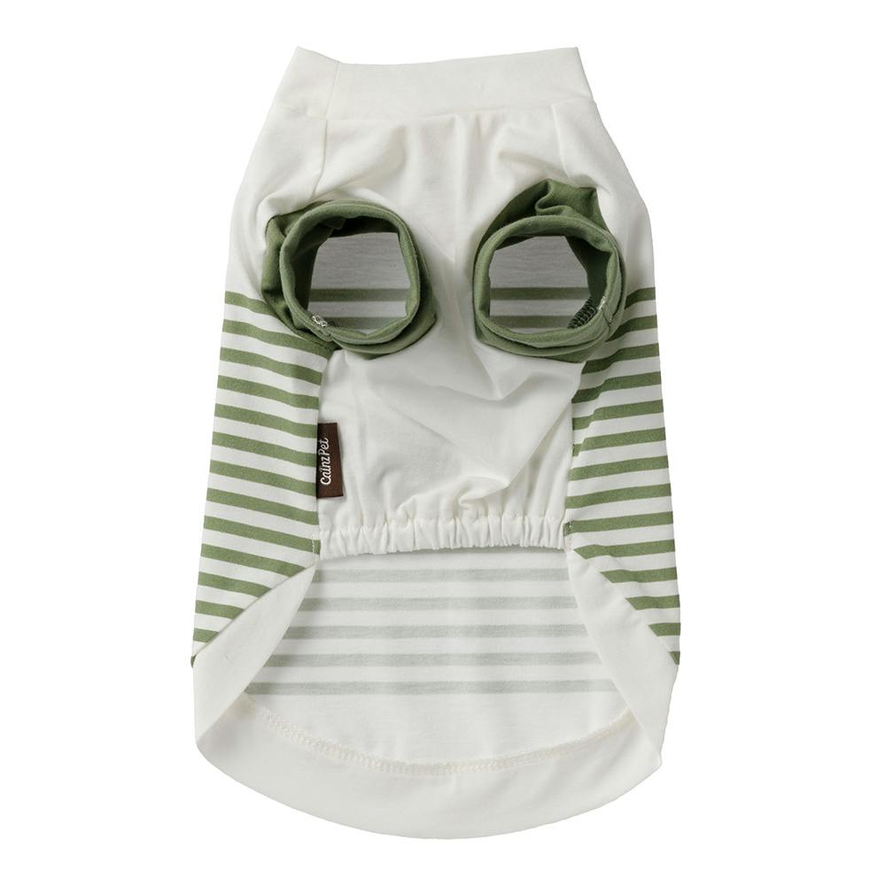 送料無料】袖付きボーダーカットソー オリーブ Lサイズ ペット服(犬の