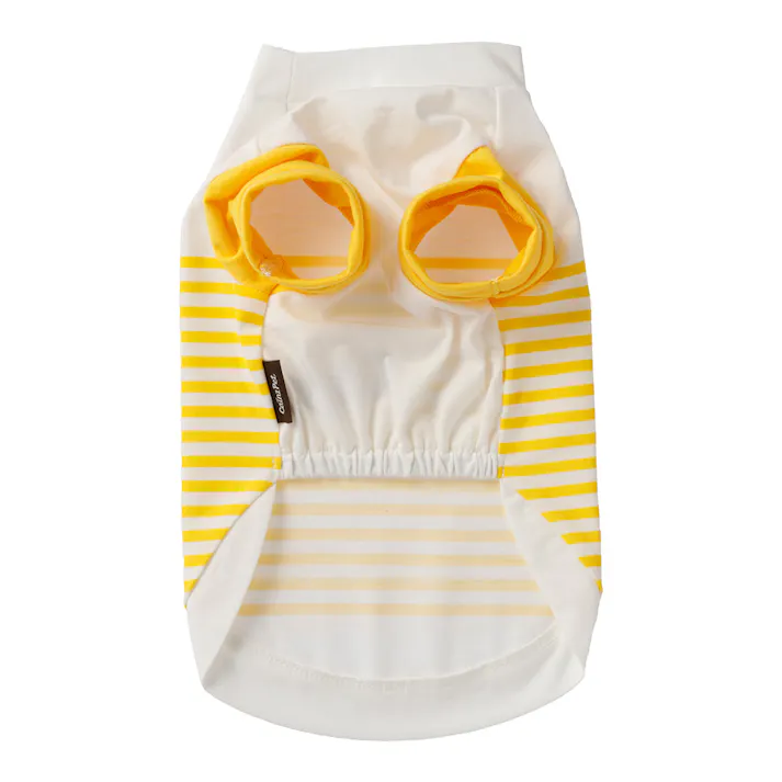 【送料無料】袖付きボーダーカットソー イエロー Lサイズ ペット服(犬の服)(販売終了)