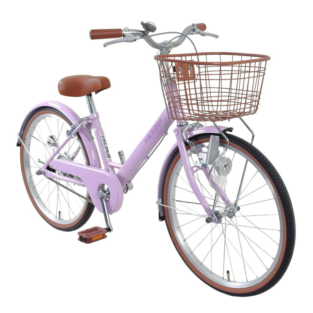 美品　 子ども　24インチ　自転車　パープル シティサイクル バスケット付き 美品 子ども 24インチ 自転車 パープル シティサイクル