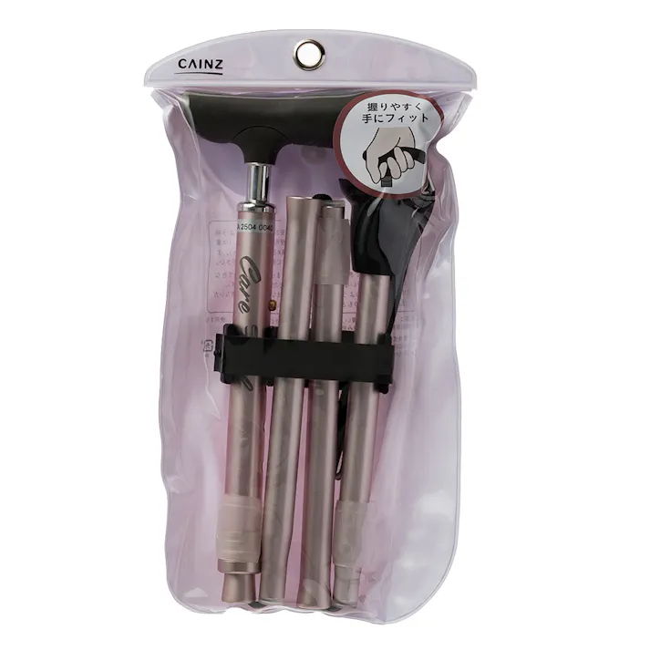 ケアフィール にぎりやすい杖(折りたたみ) ピンク