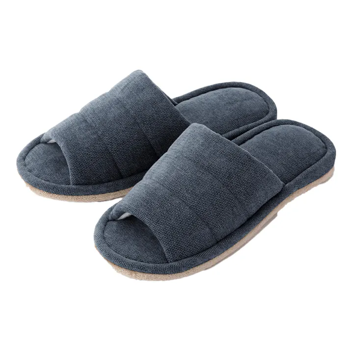履いて歩くだけで掃除もできる前開きスリッパ ネイビー L