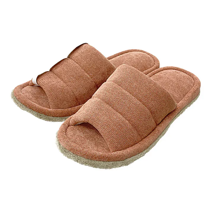 履いて歩くだけで掃除もできる前開きスリッパ ブラウン L