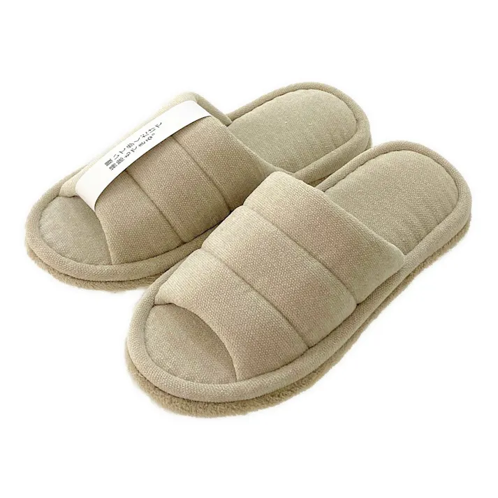 履いて歩くだけで掃除もできる前開きスリッパ ベージュ L