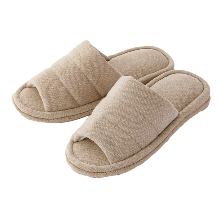 履いて歩くだけで掃除もできる前開きスリッパ ベージュ M