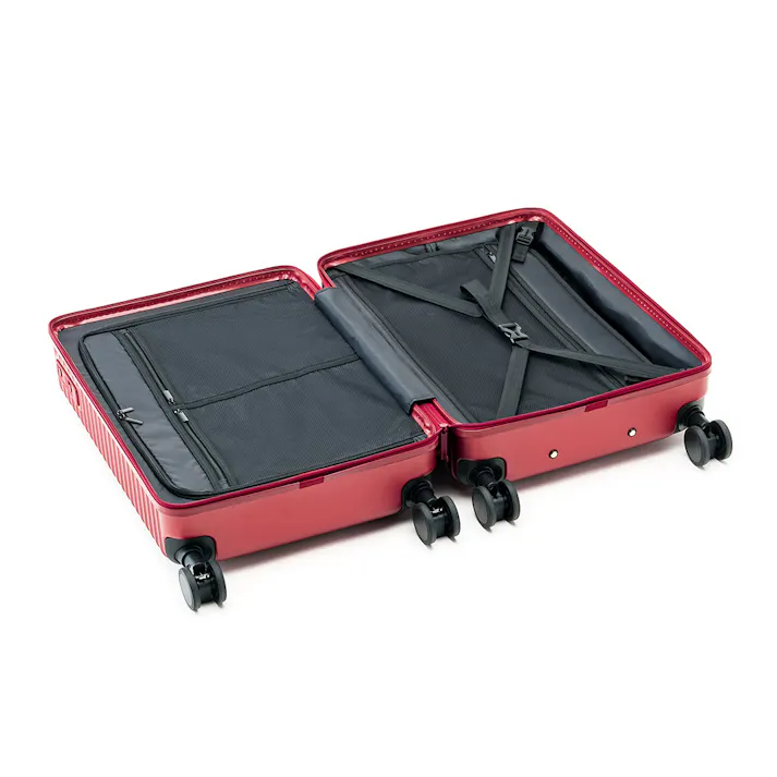 スーツケース TRADDY ロックができるすぅーと転がるキャスター 荷物が掛けられる台座フック付き キャリーバッグ 52L レッド キャリーケース