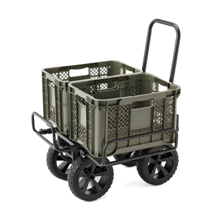 カインズ 折り畳み式スチール伸縮コンテナ台車 ノーパンク ブラック