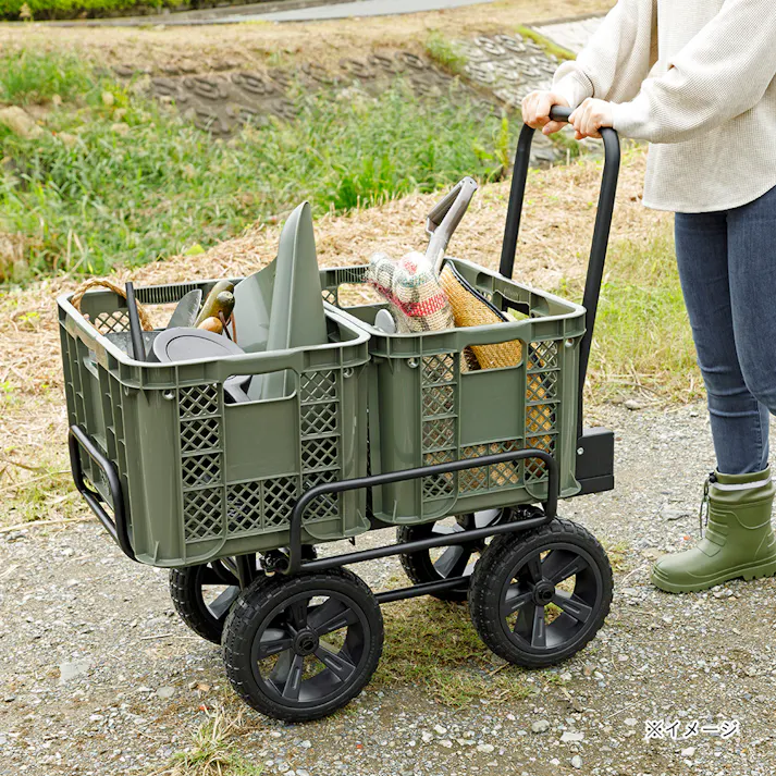 カインズ 折り畳み式スチール伸縮コンテナ台車 ノーパンク ブラック
