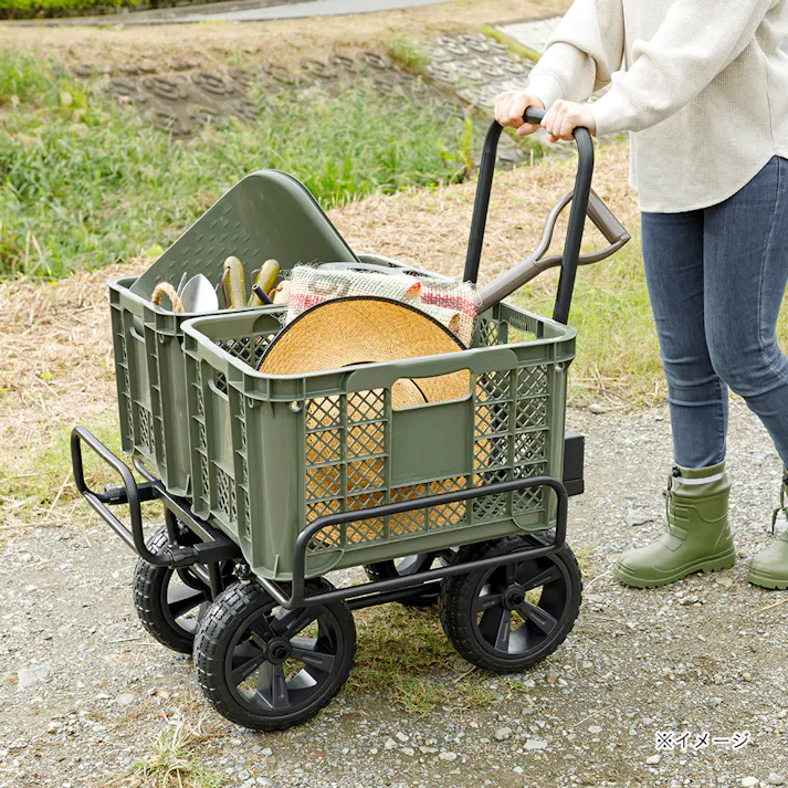 カインズ 折り畳み式スチール伸縮コンテナ台車 ノーパンク ブラック