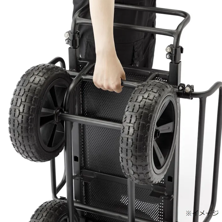 カインズ 折り畳み式スチール伸縮コンテナ台車 ノーパンク ブラック