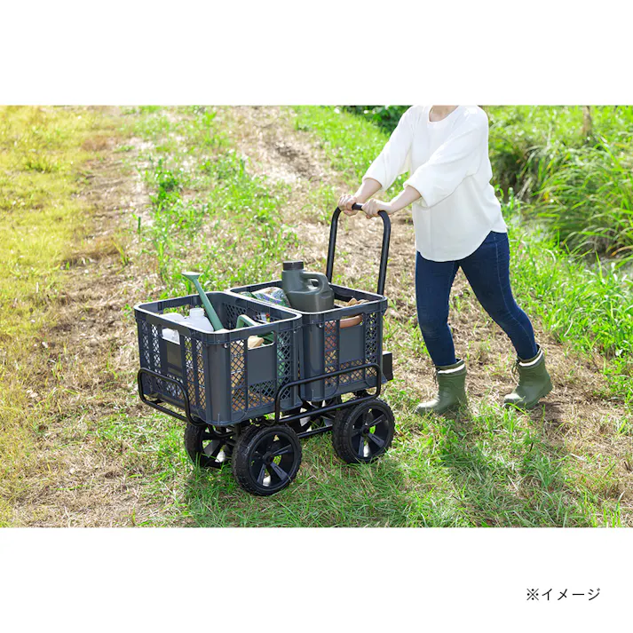 カインズ 折り畳み式スチール伸縮コンテナ台車 ノーパンク ブラック