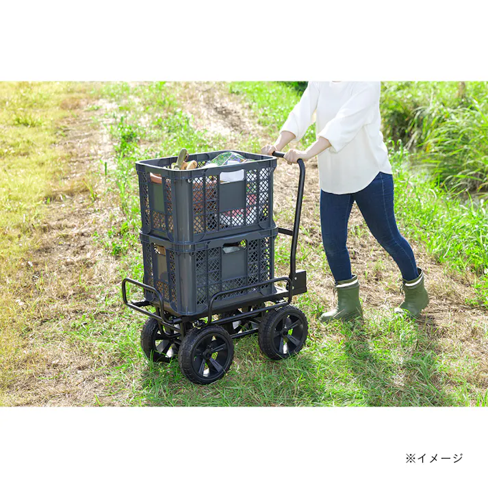 カインズ 折り畳み式スチール伸縮コンテナ台車 ノーパンク ブラック