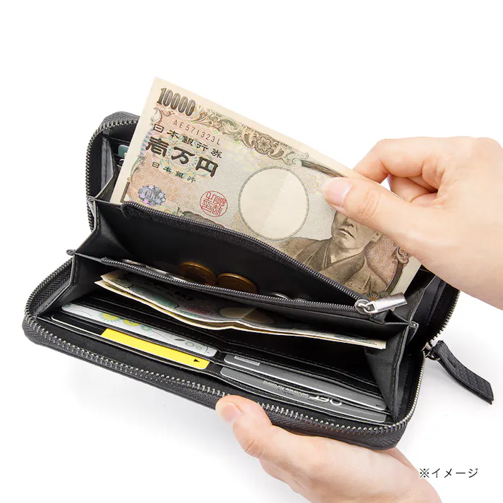 カーボンレザー ラウンドファスナー 長財布