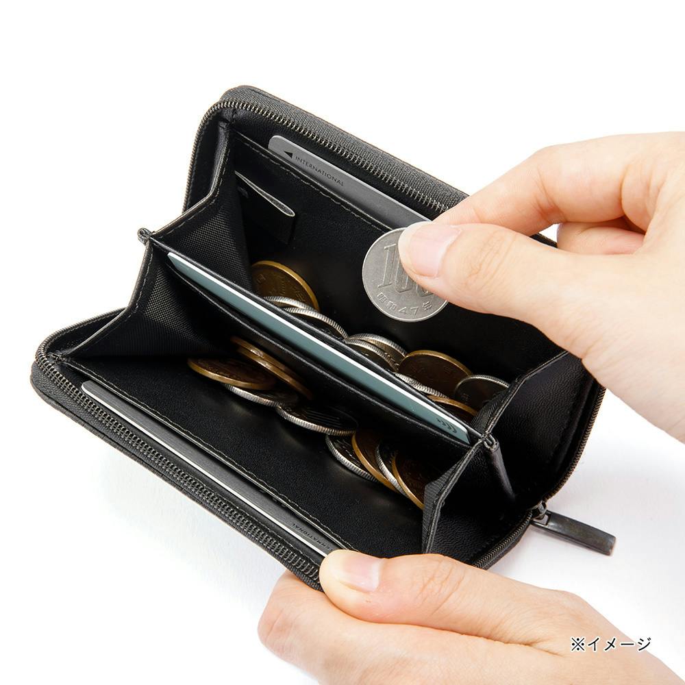 カーボンレザー ラウンドファスナー小銭入れとしても使えるカード入れ