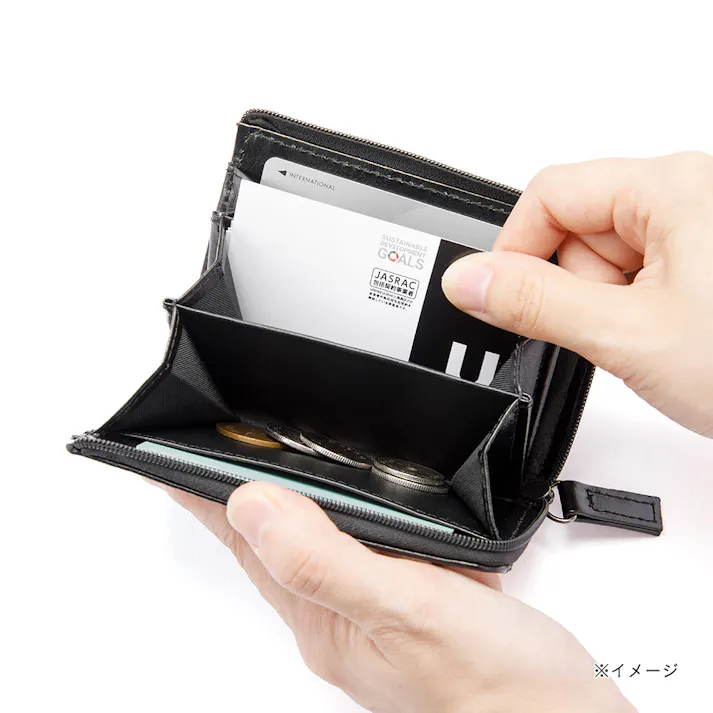 牛床革を使用したL字ファスナー小銭入れとしても使えるカード・名刺入れ