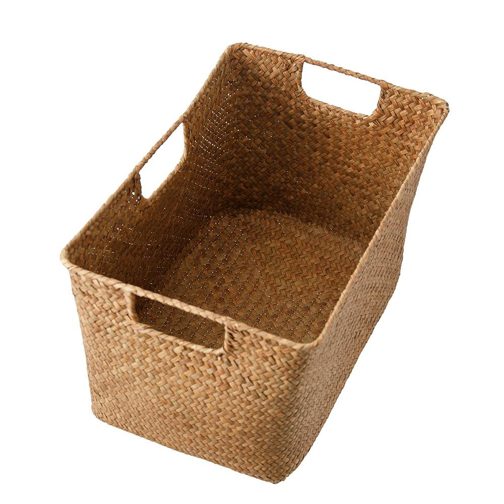 ブラウンの天然素材バスケット ブラウンの天然素材バスケット ブラウンライン・スクエアバスケット