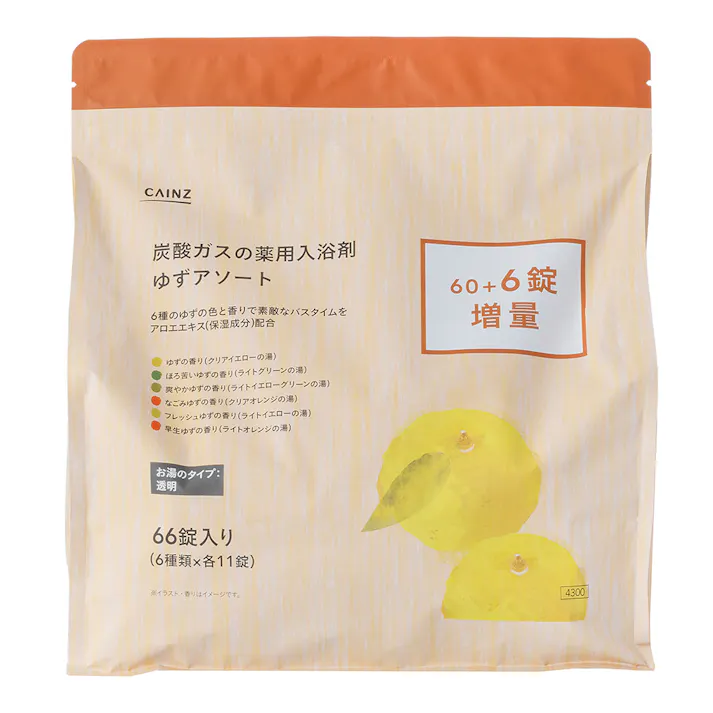カインズ 薬用炭酸入浴剤 ゆずアソート 40g×66錠(6種類×各11錠)