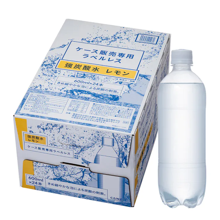 【ケース販売】強炭酸水ラベルレス レモン 600ml×24本