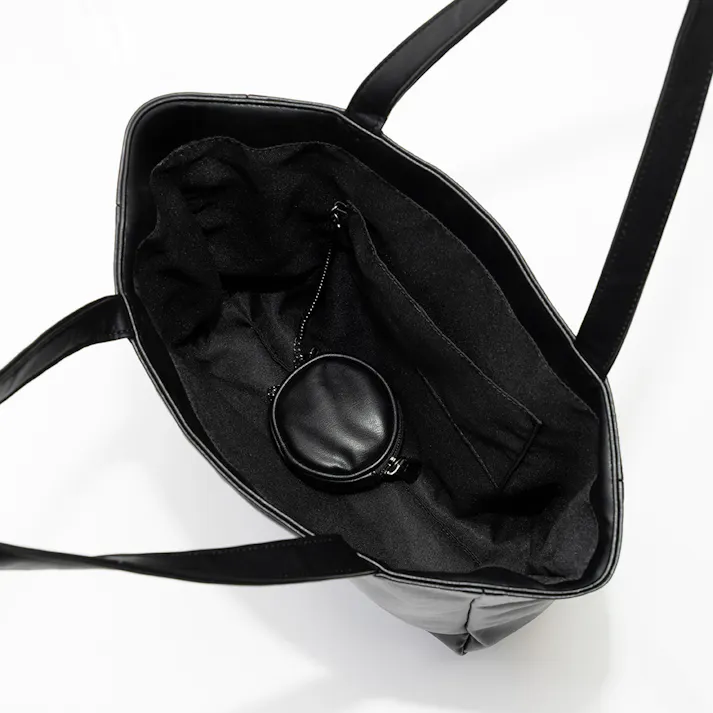 ソフトレザー ミニポーチ付きトートバッグ大