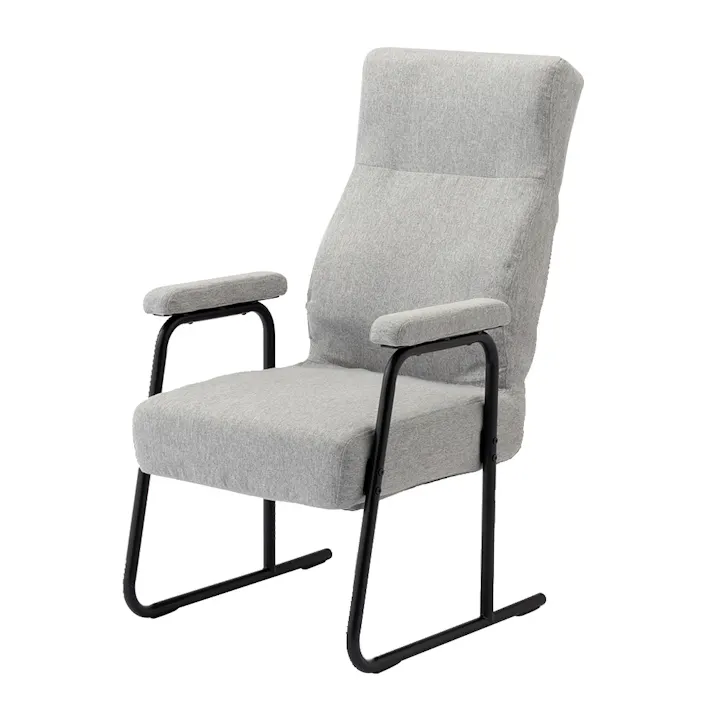 背もたれ高めの立ち座りがしやすい肘付き高座椅子 グレー 幅54.5cm 奥行63~93.5cm 高さ88.5~99cm