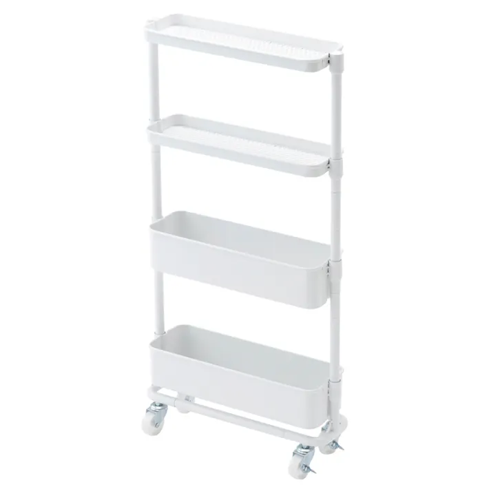 高さ調整できるスチールワゴン 4段 スリム ホワイト J31