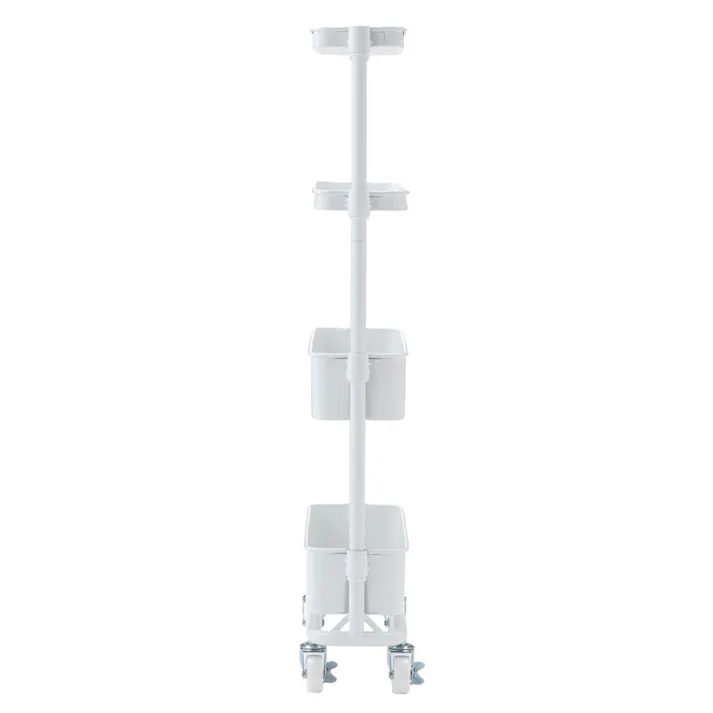 高さ調整できるスチールワゴン 4段 スリム ホワイト J31