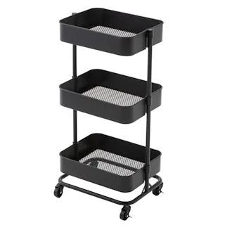 高さ調整できるスチールワゴン 3段 ブラック J34