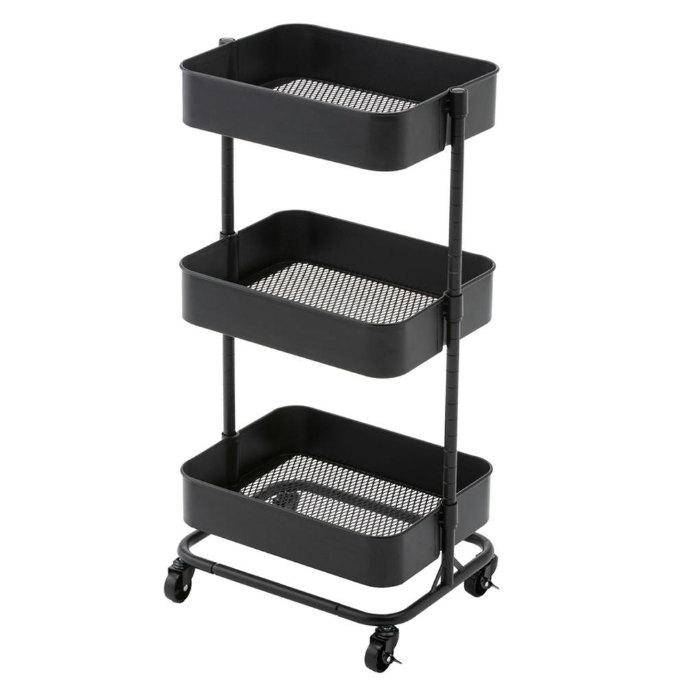 高さ調整できるスチールワゴン 3段 ブラック J34 | キッチン収納