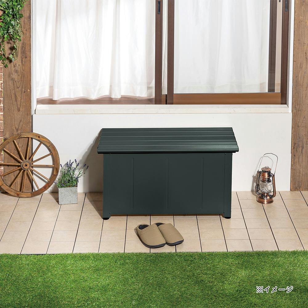 アルミベンチ カインズ 静かに開閉できるアルミ収納ベンチ ダークグリーン 90cm