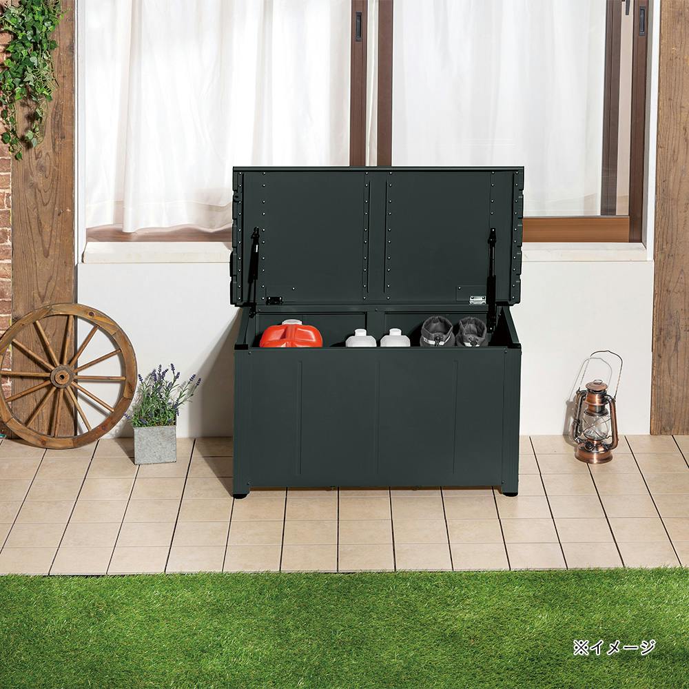 カインズ 静かに開閉できるアルミ収納ベンチ ダークグリーン 90cm