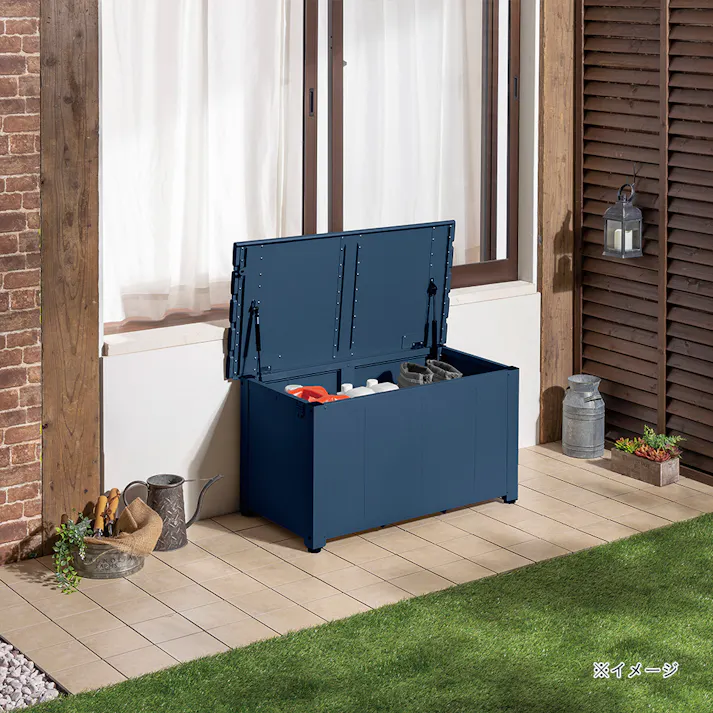 カインズ 静かに開閉できるアルミ収納ベンチ ネイビー 90cm