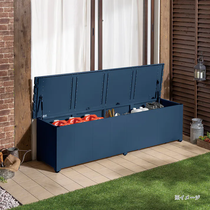 カインズ 静かに開閉できるアルミ収納ベンチ ネイビー 180cm