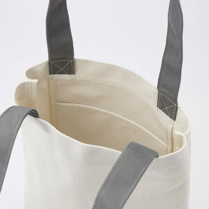 ボトルを立てて収納できる帆布トートバッグ 縦型 アイボリー