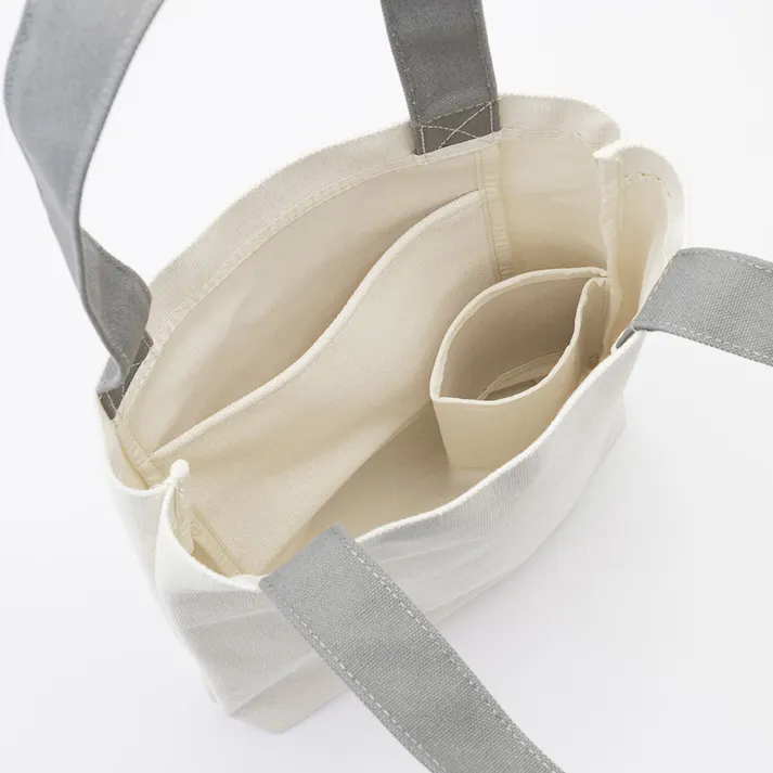 ボトルを立てて収納できる帆布トートバッグ 縦型 アイボリー