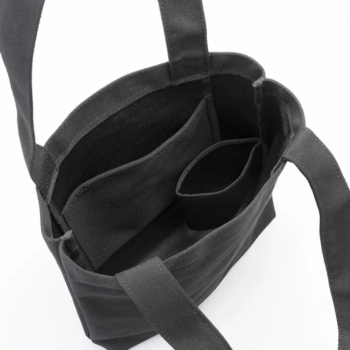 ボトルを立てて収納できる帆布トートバッグ 縦型 ブラック