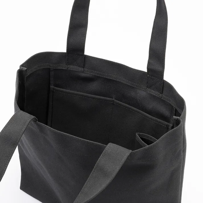 ボトルを立てて収納できる帆布トートバッグ 横型 ブラック
