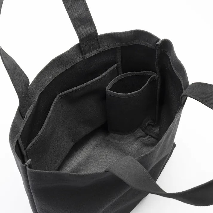 ボトルを立てて収納できる帆布トートバッグ 横型 ブラック