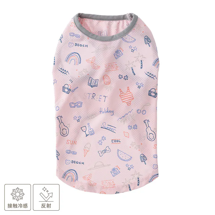 【送料無料】接触冷感ひんやりメッシュカットソー ピンク Mサイズ ペット服(犬の服)