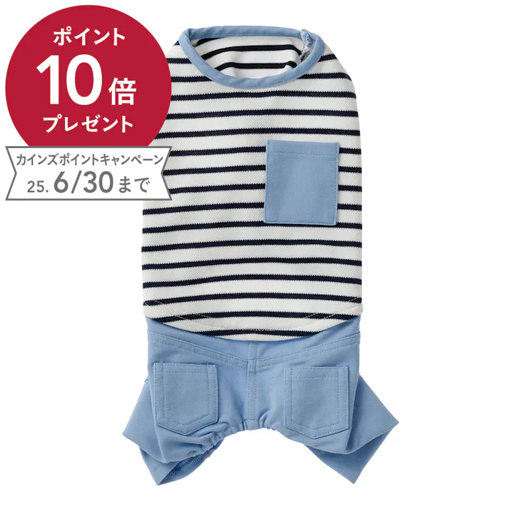 【送料無料】ズボン付きボーダーカットソー ホワイト Lサイズ ペット服(犬の服)