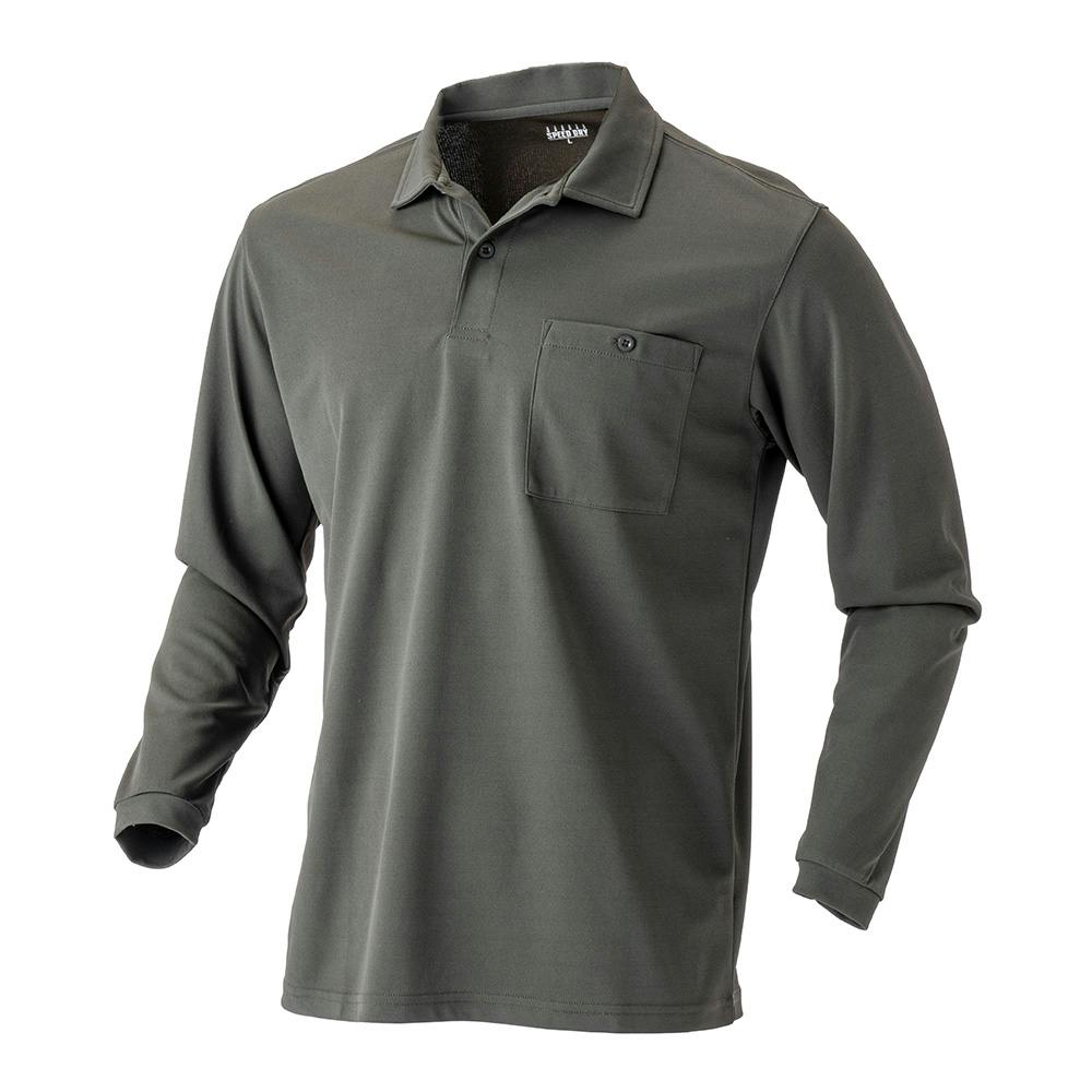 スピードドライ 汗染み防止ポケット付きポロシャツ長袖 L カーキ