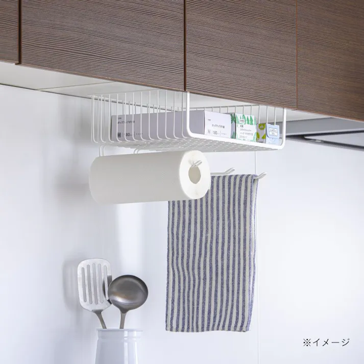 キッチンペーパー ふきんも置ける 戸棚下収納ラック ホワイト