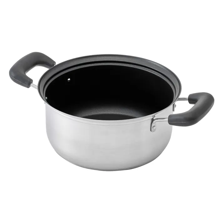 焦げ付きにくい 三層底ステンレス両手鍋 22cm