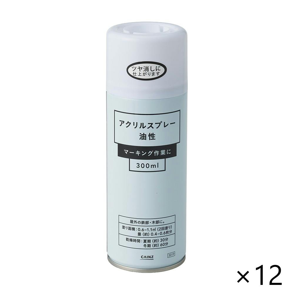 【ケース販売】カインズ アクリルスプレー 油性 つや消しホワイト 300ml 12本入