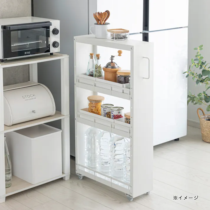 高さ調整できるすき間ワゴン ホワイト J35