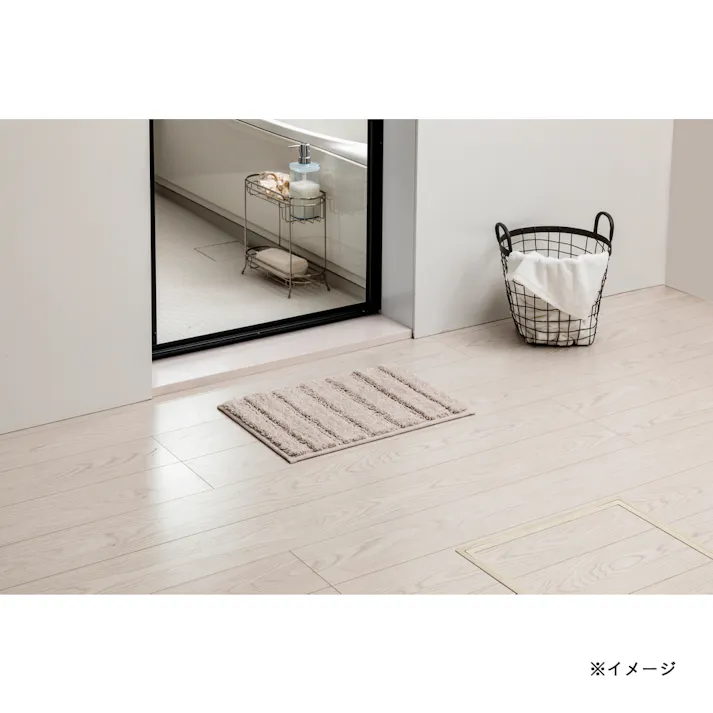 吸水バスマット ボーダー ベージュ 幅50cm 奥行35cm