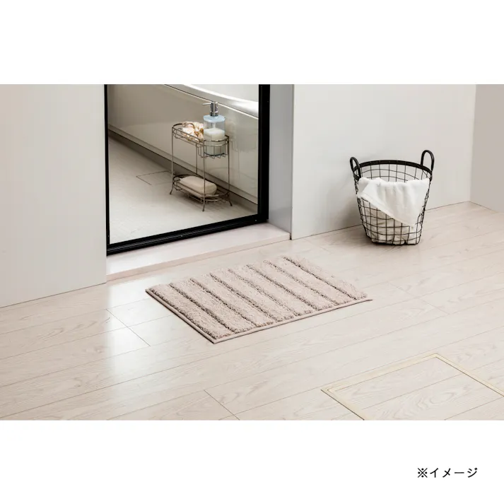 吸水バスマット ボーダー ベージュ 幅60cm 奥行45cm