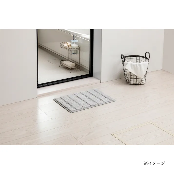 吸水バスマット ボーダー グレー 幅50cm 奥行35cm
