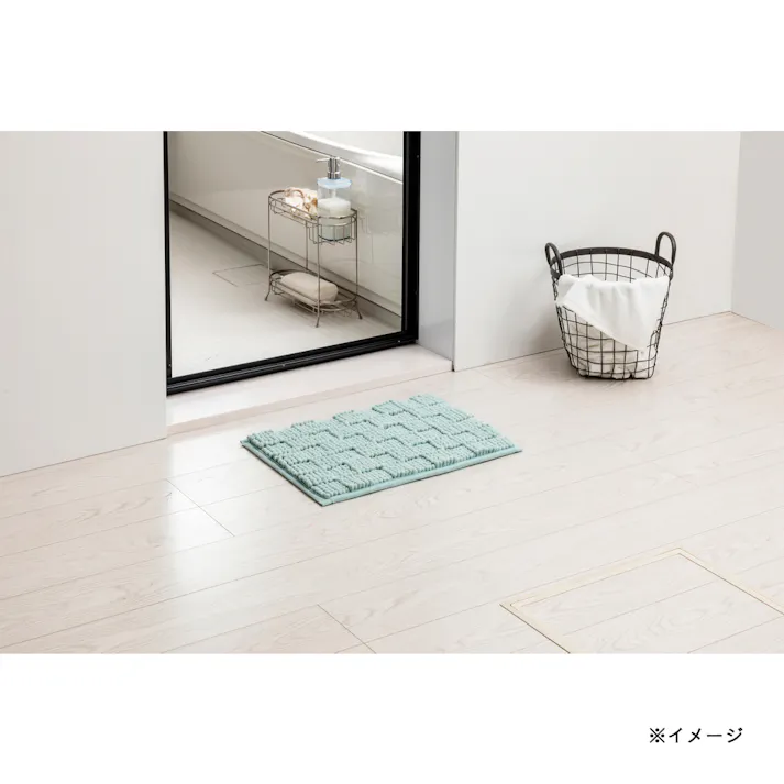 すべりにくい吸水バスマット ブロック ミントグリーン 幅50cm 奥行35cm