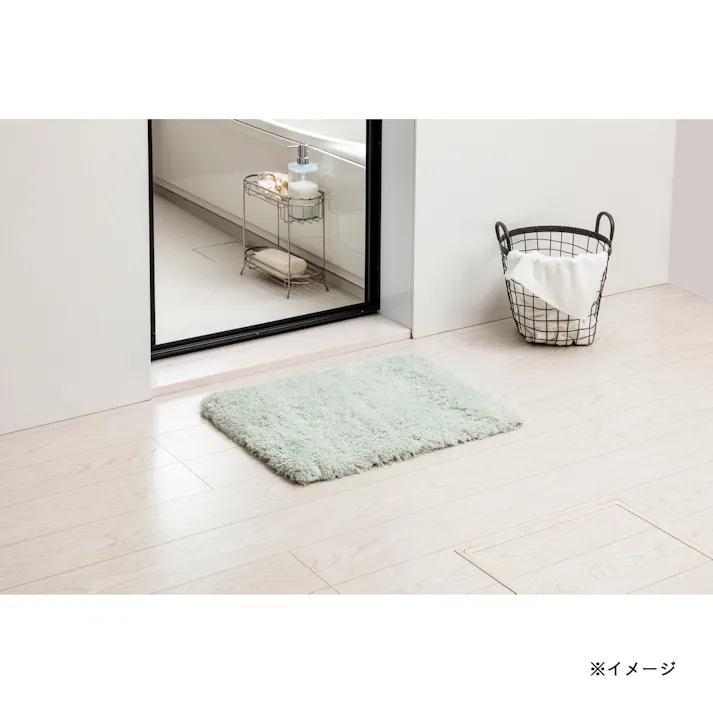 すべりにくい吸水ボリュームバスマット ミントグリーン 幅60cm 奥行45cm