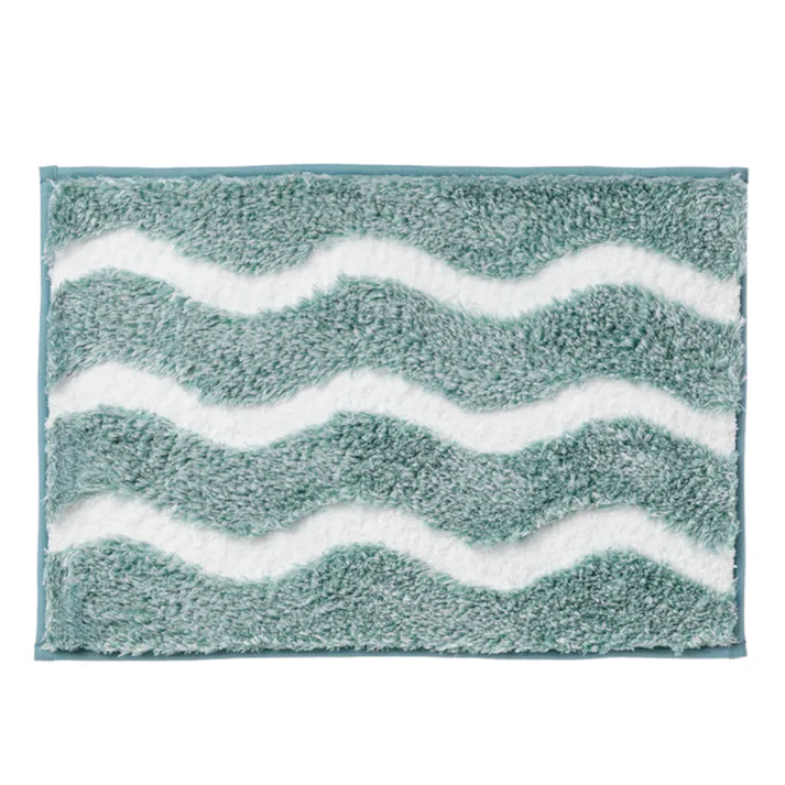すべりにくい吸水バスマット ウェーブ ブルー 幅50cm 奥行35cm